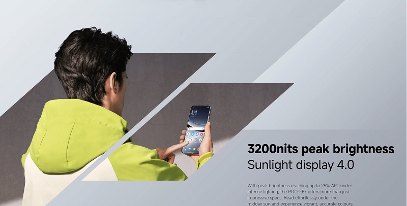 màn hình POCO F7 5G độ sáng cực đại lên tới 3,200 nits