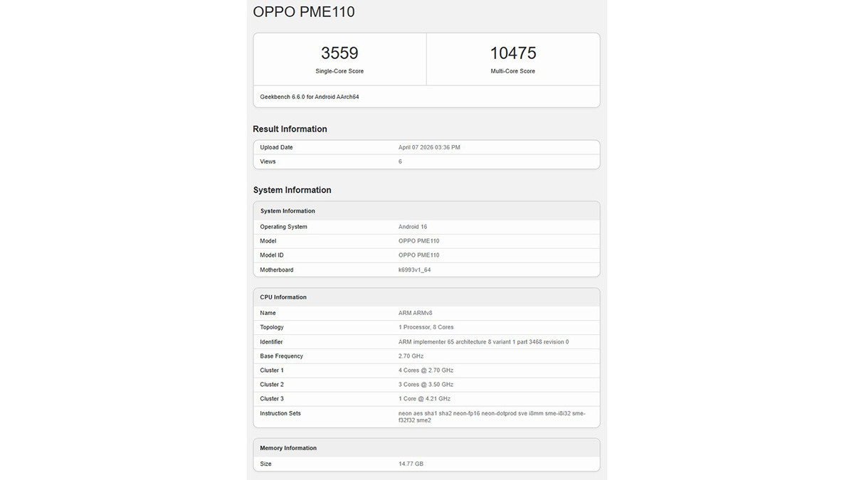 OPPO Find X9s Pro lộ hiệu năng ấn tượng trên Geekbench OPPO Find X9s Pro lộ hiệu năng ấn tượng trên Geekbench